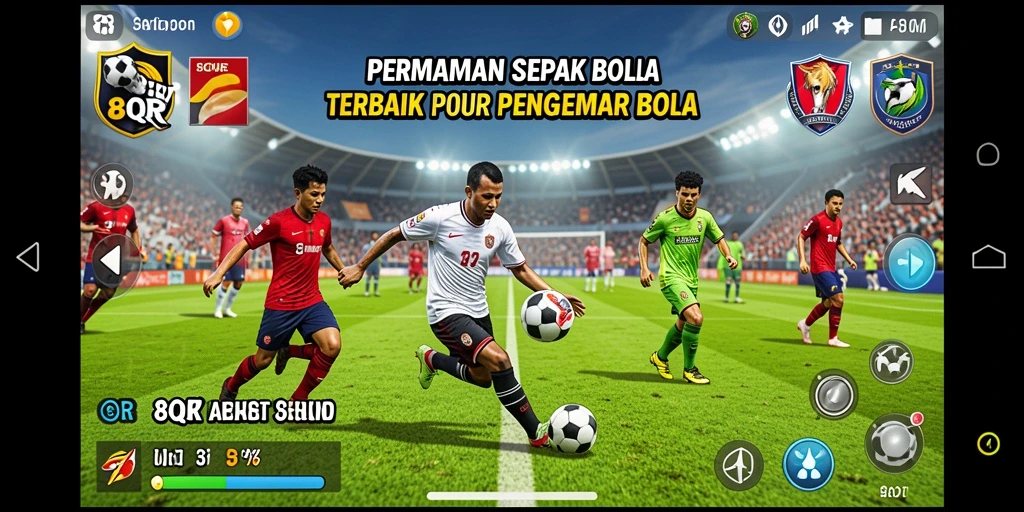 Screenshot gameplay 8QR menampilkan aksi seru di lapangan sepak bola.
