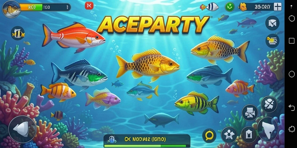 Tampilan gameplay seru dalam ACEPARTY dengan aksi tembak ikan.
