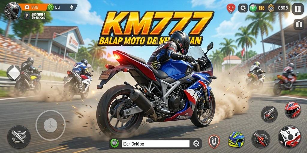 Tampilan screenshot gameplay KM777 saat balapan motor yang mendebarkan.