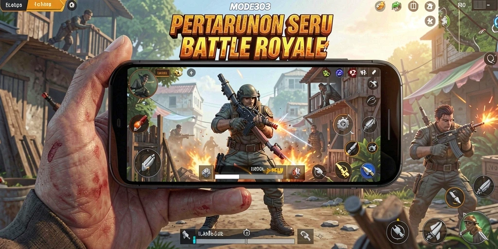 Tangkapan layar menunjukkan aksi seru dalam gameplay Battle Royale