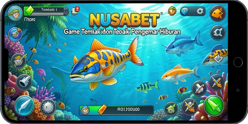 Tampilan gameplay seru dalam NUSABET saat menembak ikan.