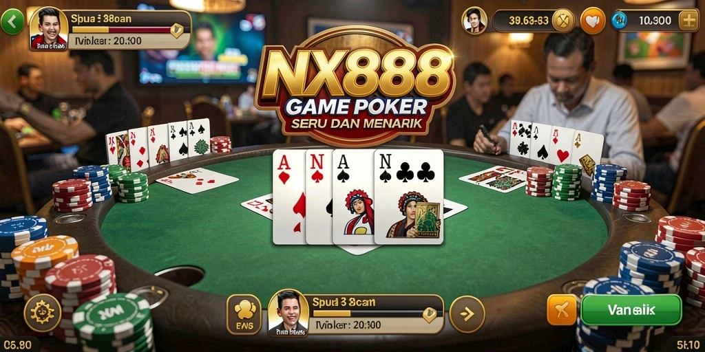 Tampilan antarmuka gameplay Poker di NX888 yang menegangkan.