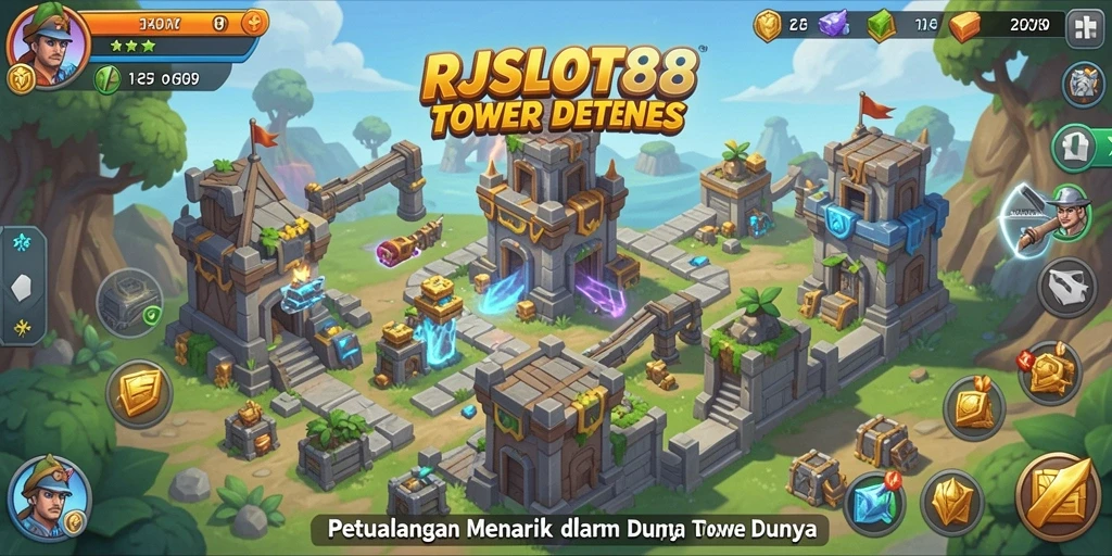 Tampilan gameplay RJSLOT88 menampilkan aksi seru di dunia Tower Defense.