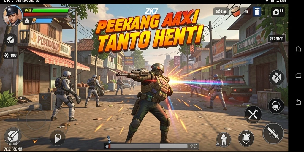 Tangkapan layar utama ZK7 menunjukkan aksi menegangkan dalam gameplay.